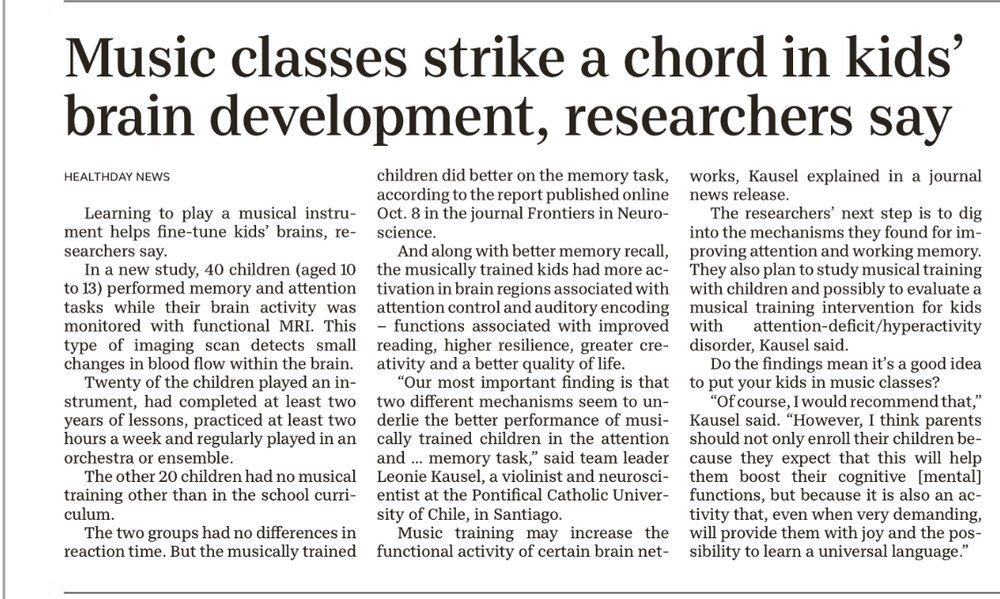 Nice article from the local Sunday paper confirms the fact that learning a musical instrument imp...