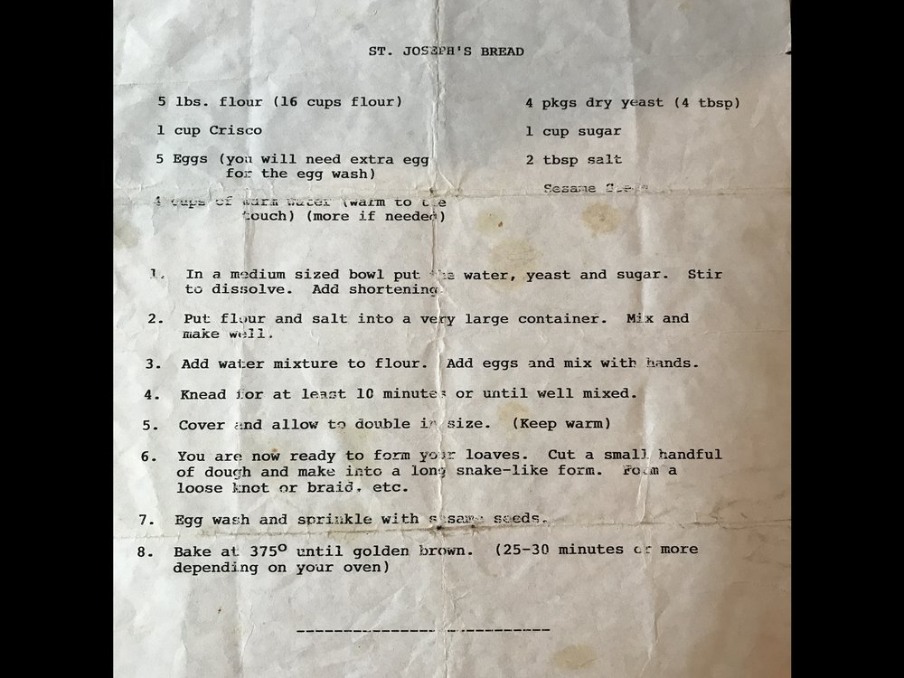 My Dad’s recipe for St. Joseph’s bread. 
The old Italian ladies from the neighborhood around my ...