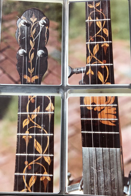 A fine old&nbsp;Dobson banjo with a marquetry vine fingerboard. It now resides in a museum in Japan.