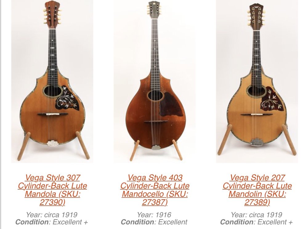 From our new this week is an unbelievable set of Vega cylinder back mandolin family instruments. ...