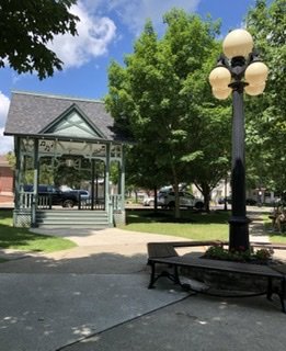 The small gazebo in the center of the town square is where musical events usually take place on S...