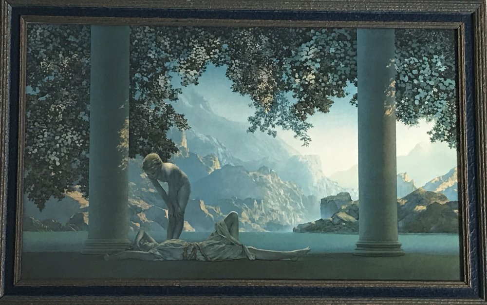 This Maxfield Parrish “Daybreak” greets me every morning.