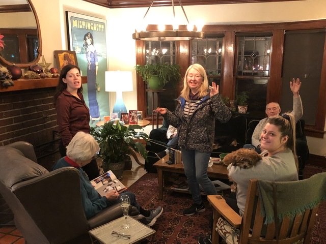 A small January 1st celebration. Julie orchestrated a "cookout" in freezing, snowy weather.