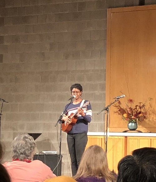 Our own Cammy Enaharo on her prized Martin baritone performing at the Saturday evening concert.