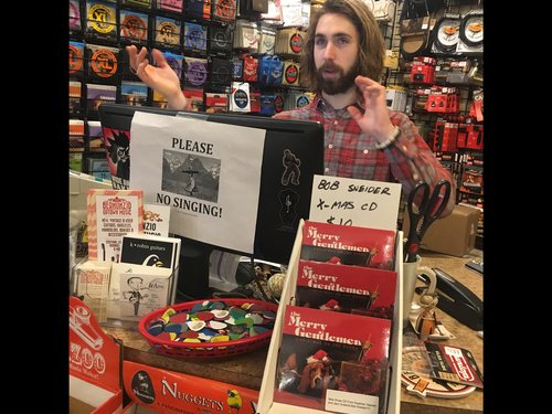  Zach explains the store policy on singing!&nbsp;