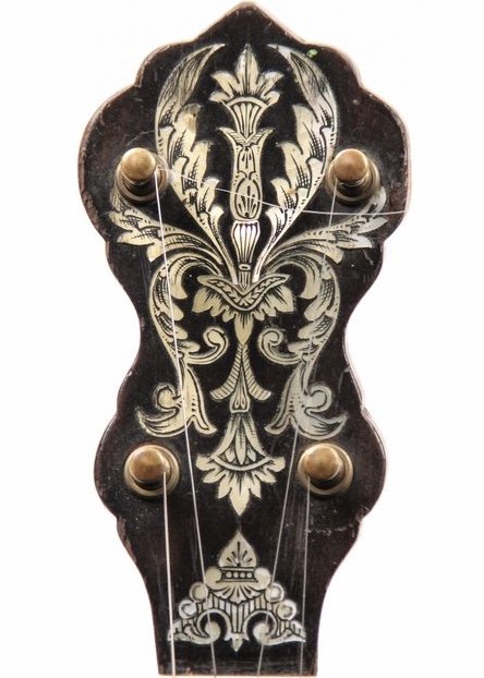 Fairbanks high grade banjo with ornate pearl in the peghead.