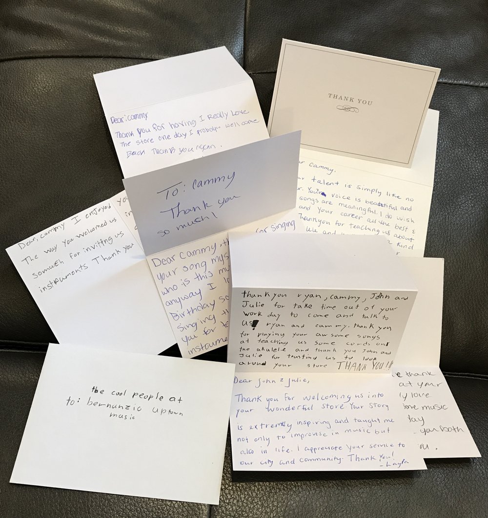 This is a group of thank you notes we received from the class that was here on Thursday.