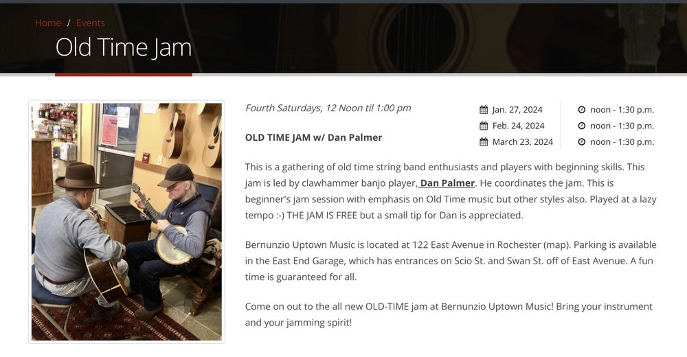 This Saturday, Dan Palmer will be on board for an old-time jam in the back room at Bernunzio’s. C...