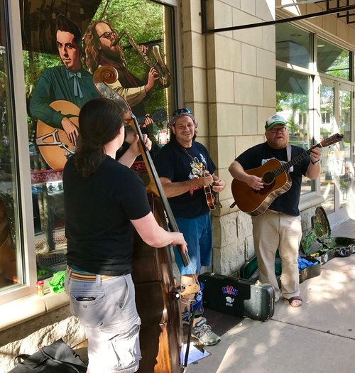 Impromptu sidewalk "band practice" on Make Music Day, 2017