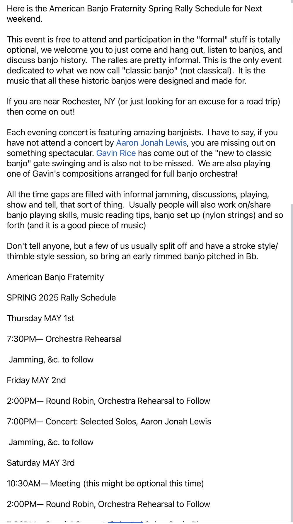 This week I will not be in the store, but I will be attending the American Banjo Fraternity conve...