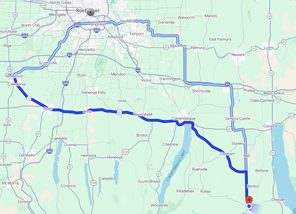 This was our planned route on Sunday of course it was a 3 hour drive spanning six of the Finger L...