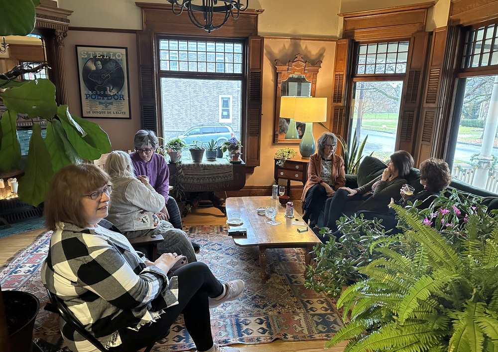 A gathering of lively conversation in our living room on Thanksgiving!