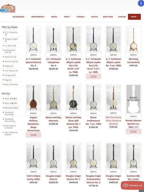 One of 10 pages of banjos that we have for sale