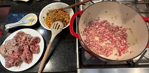 The venison on the left, of course is local, but the pancetta is from Italy