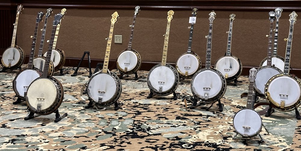 More flathead and original five string&nbsp;Gibson banjos that I have ever seen in one place.