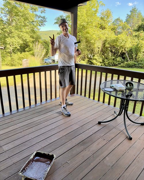 Our son Benjamin completely refinished, both sides of the deck and power washed the entire traile...