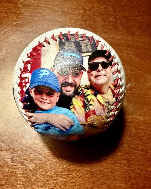 My son Jay give me this baseball for Father’s Day imprinted with a photo of me,&nbsp;himself and ...
