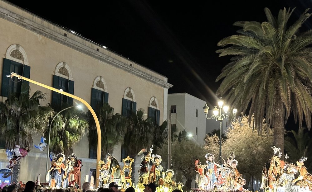 The 14 stations of the cross are carried through the city of Trapani for 24 hours. These artistic...
