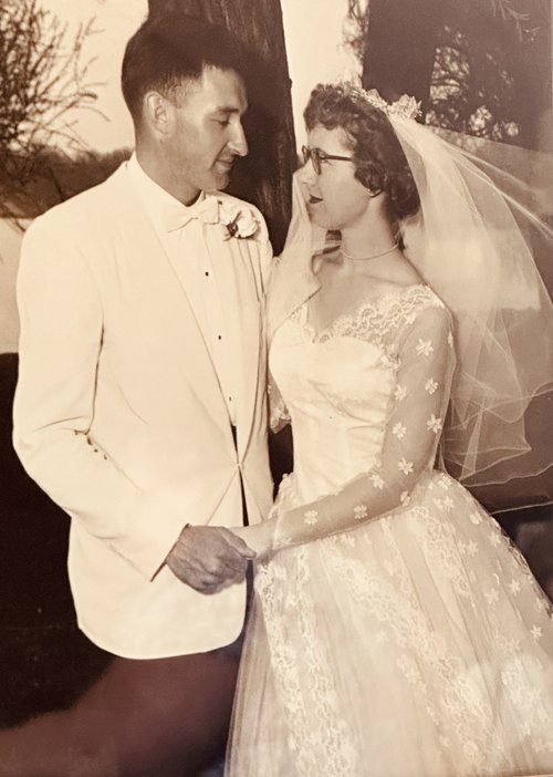 Henry and Barbara on their wedding day n 1956