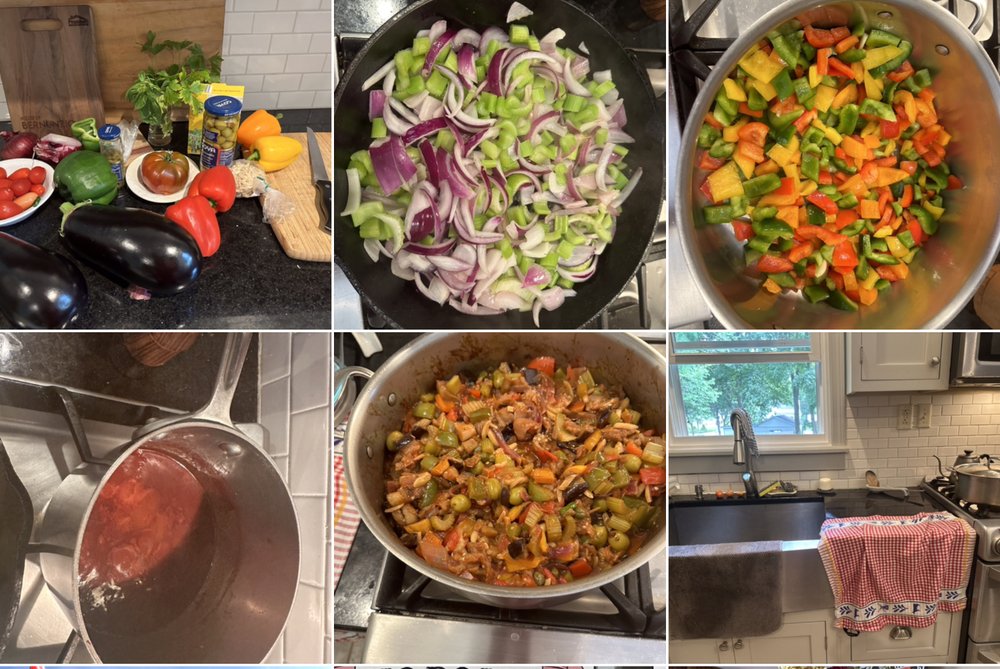 Traditional Sicilian Caponata, with most ingredients from our garden&hellip; the last panel is to...