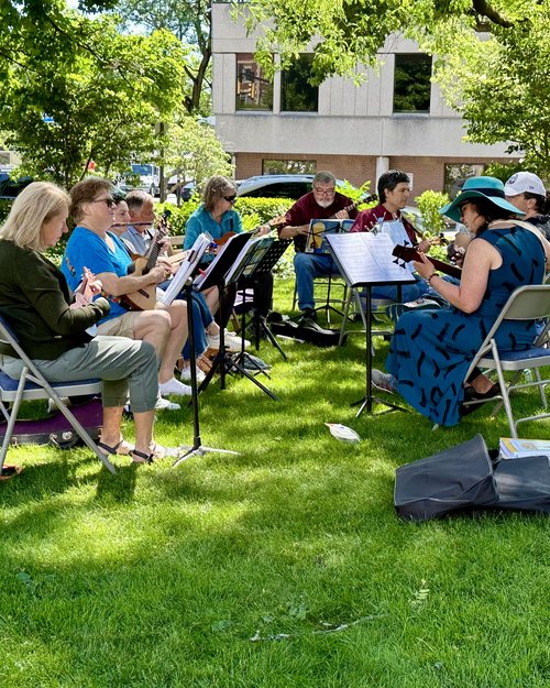 Julie’s ukulele group had their Saturday meeting outside in the garden by Christ Church. It was a...