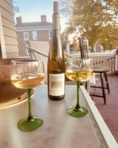 The start of a nice evening on the front porch with a wine made by our neighbors just down the st...