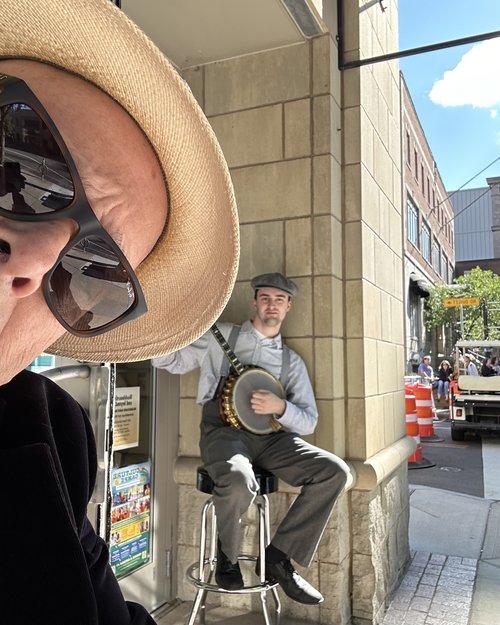 Gavin Rice did a little busking on the tenor banjo.